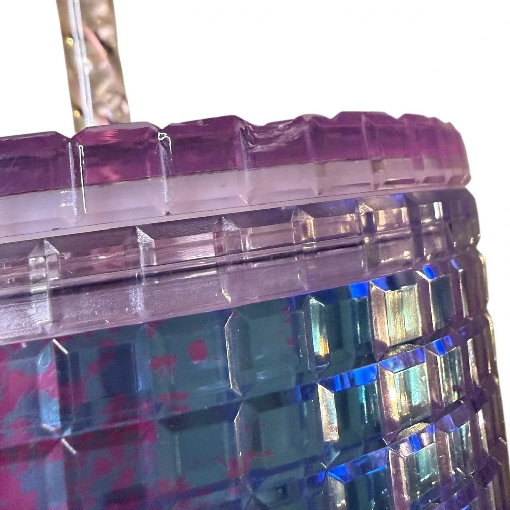 Starbucks Tumbler 24oz‎ Summer Pink Blue Grid Kaleidoscope 24 oz Venti studded